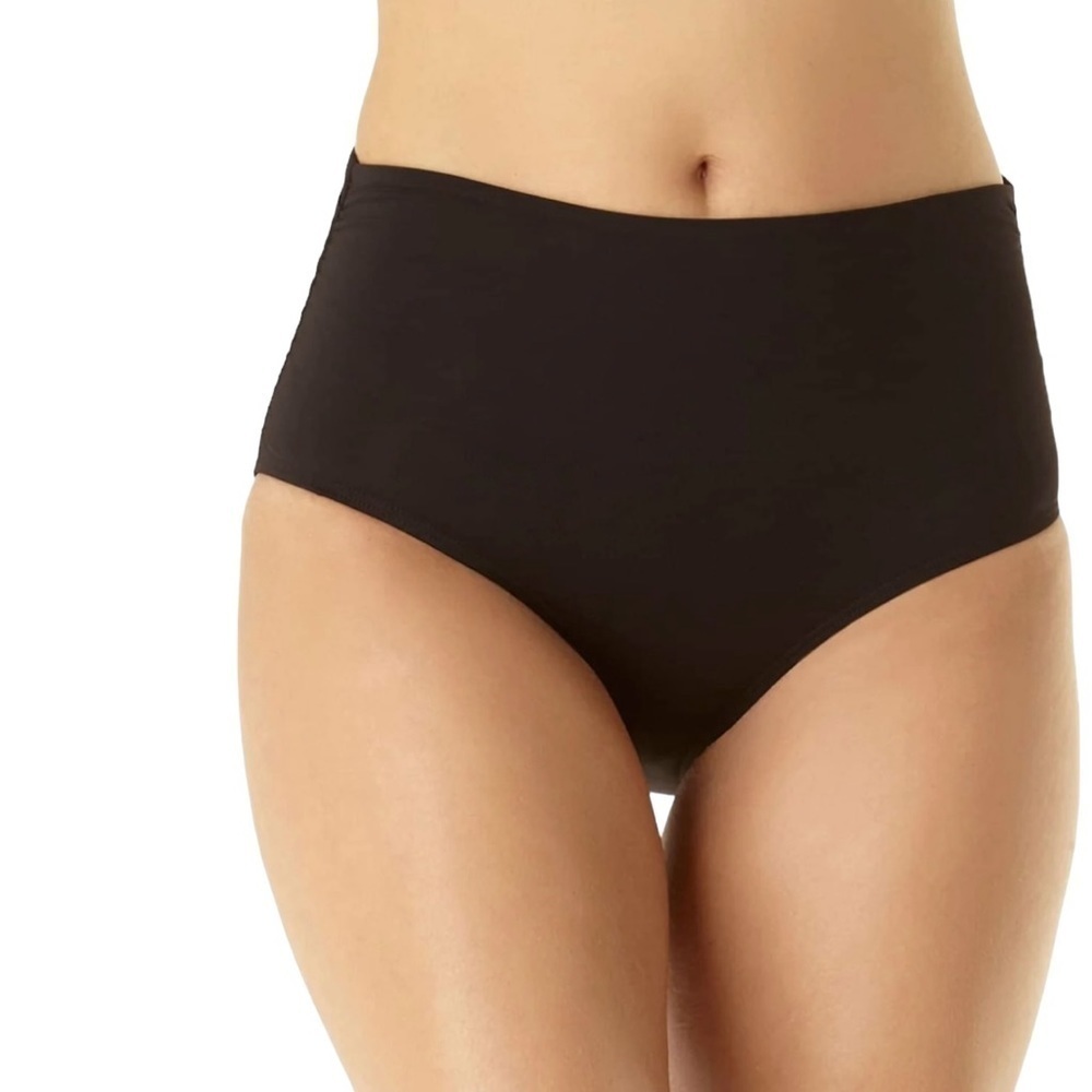 Anne Cole Convertible High Waist Shirred Swim Bottom in Black NWT